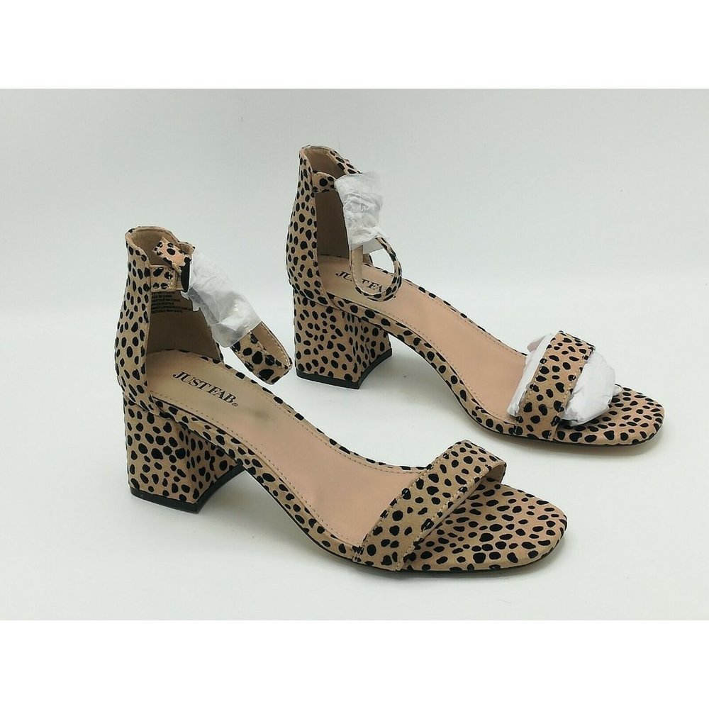 JustFab Leopard Print Block Heel Ankle Strap Sandals Women’s Size 9 New